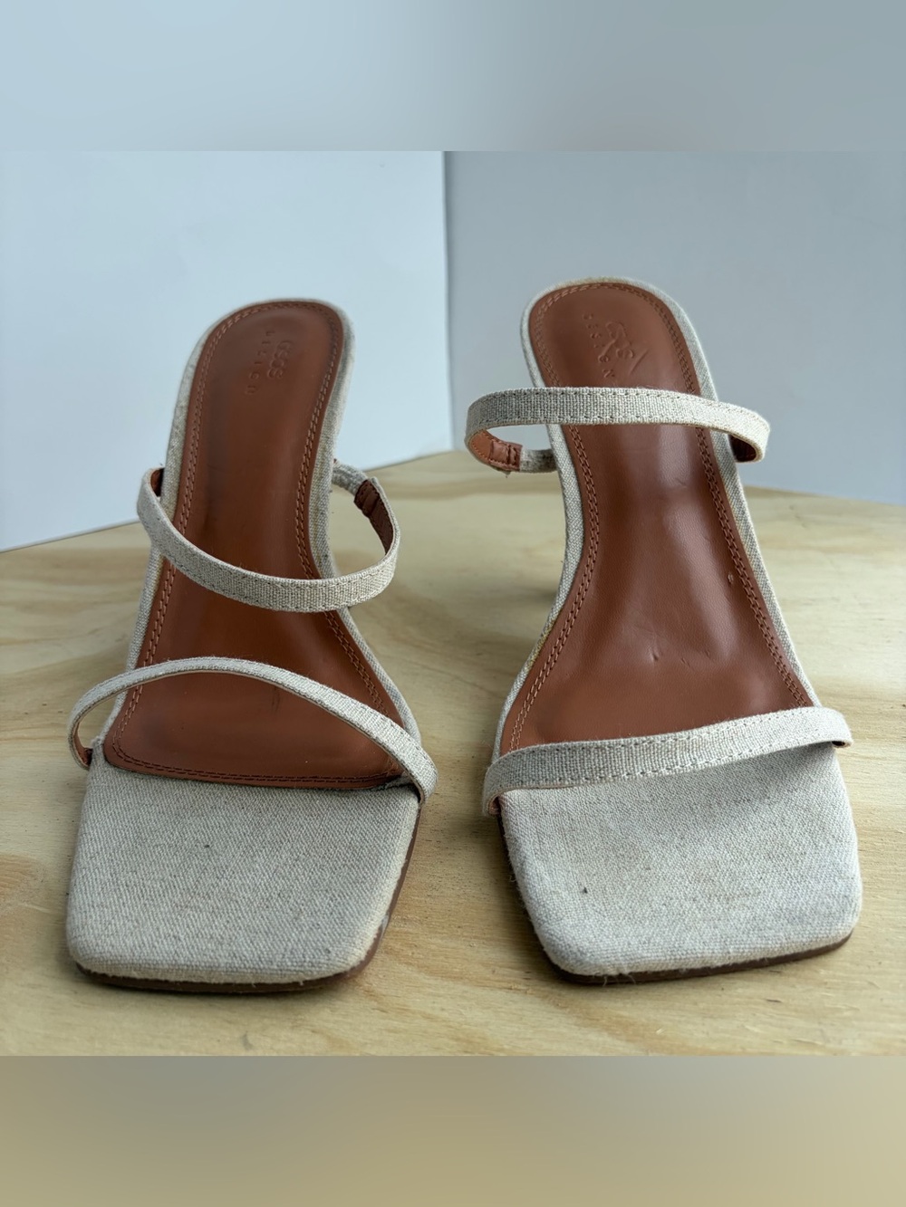 ASOS Design Strappy Heeled Sandals Women Size US 10 EU 41 Beige Canvas Block Hee